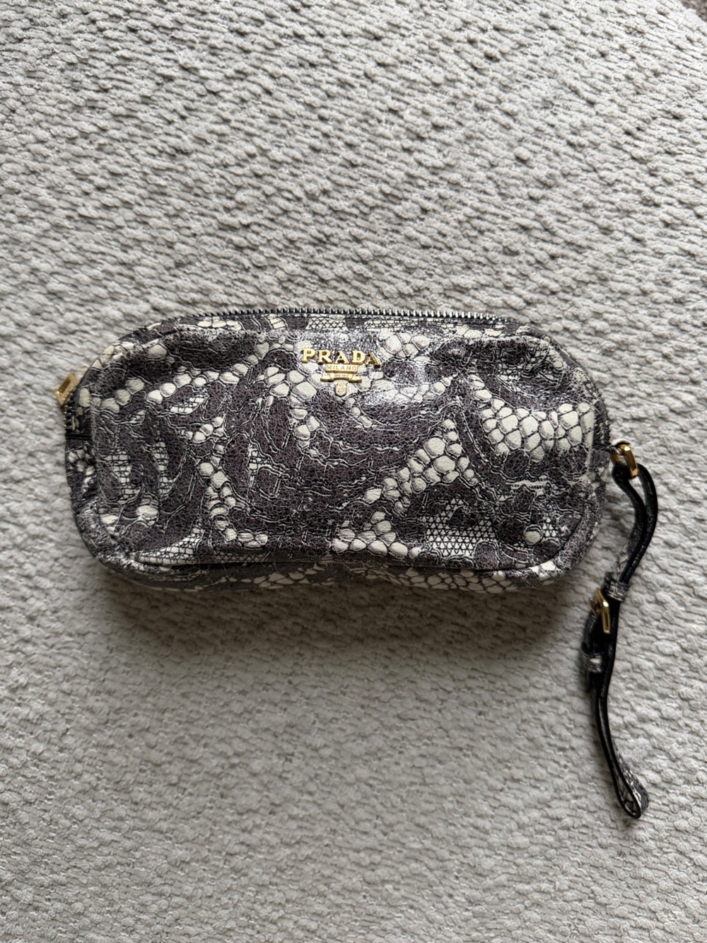 Prada Talco Lux Lace Print Pouch Wristlet Bag